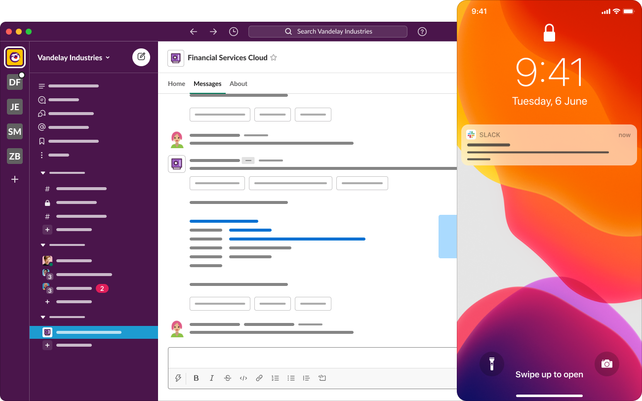Financial Services Cloud app for Slack.